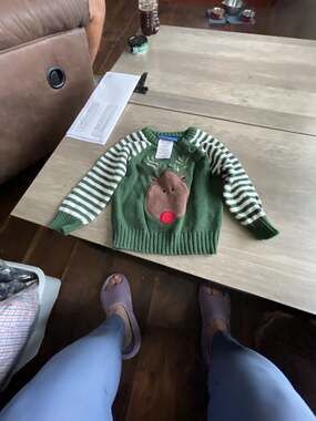 #B6 Kidtopia Christmas Reindeer Sweater Size 9M Green Stripe